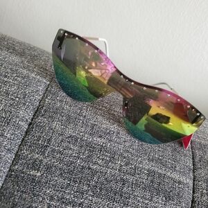 Betsey Johnson Iridescent Shield Sunglasses With Faux Diamonds NWT